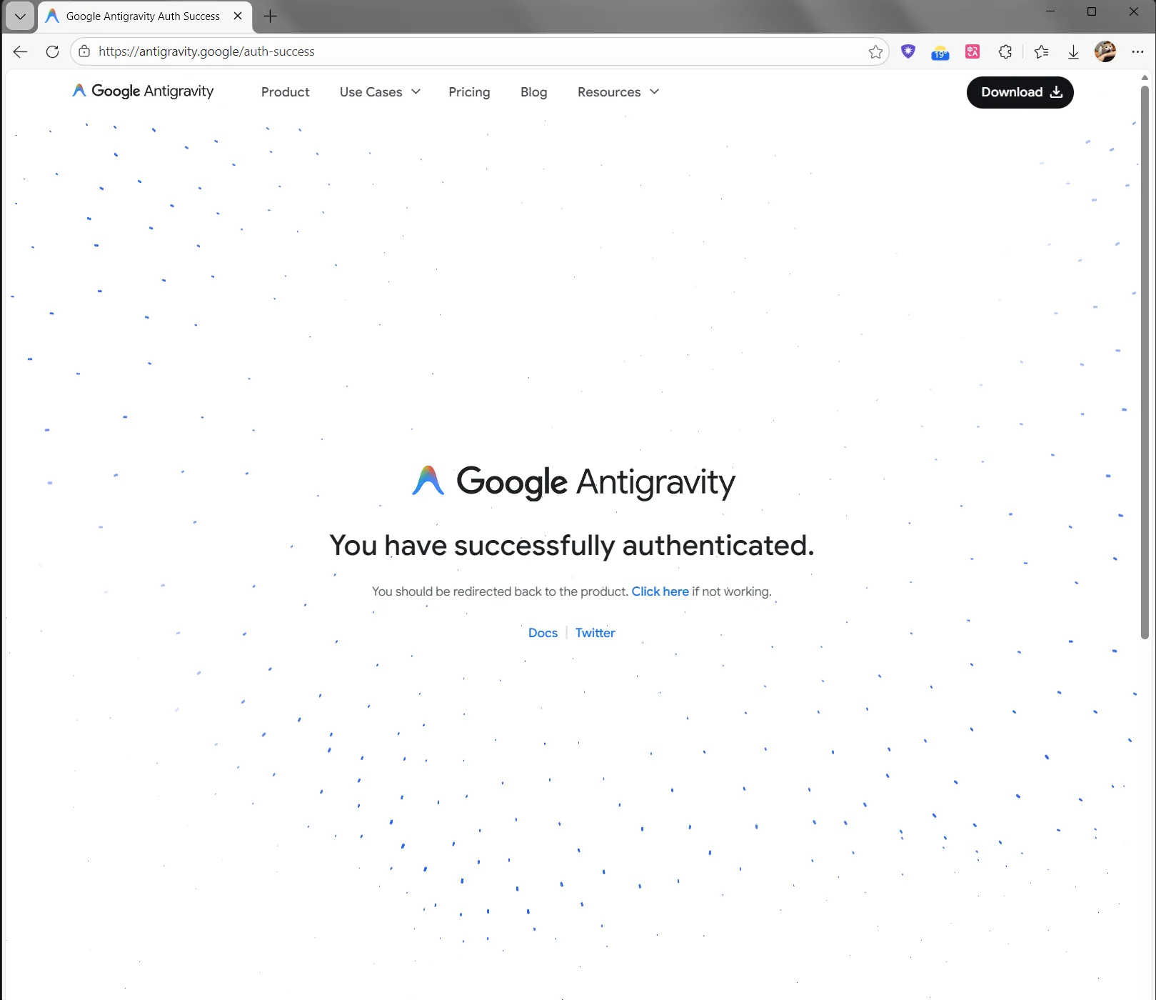 Antigravity网页端登录成功提示